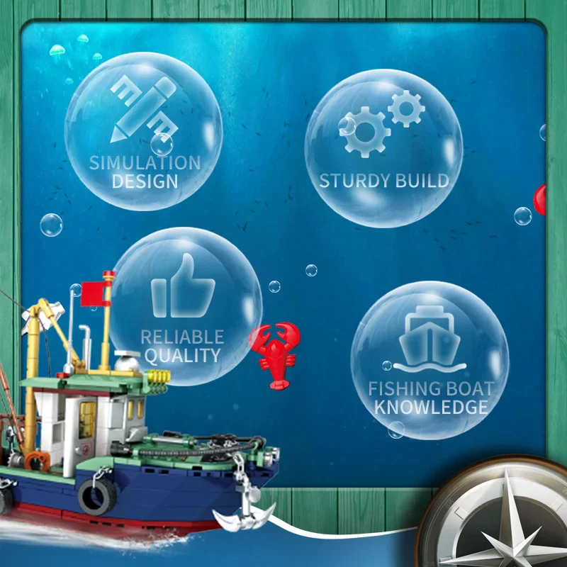 Woma Toys C0356A 582pcs Fishing Boat DIY Block Model Educational ABS PC Toy Set Ready Shipping CPSIA & ASTM Compliant