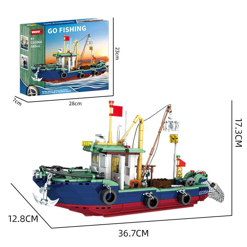 Woma Toys C0356A 582pcs Fishing Boat DIY Block Model Educational ABS PC Toy Set Ready Shipping CPSIA & ASTM Compliant