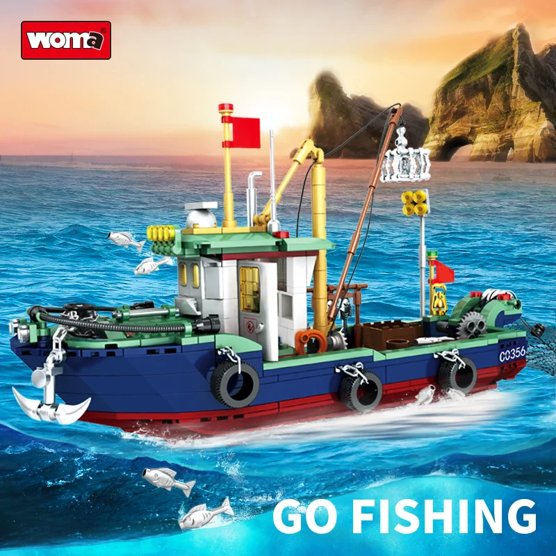 Woma Toys C0356A 582pcs Fishing Boat DIY Block Model Educational ABS PC Toy Set Ready Shipping CPSIA & ASTM Compliant